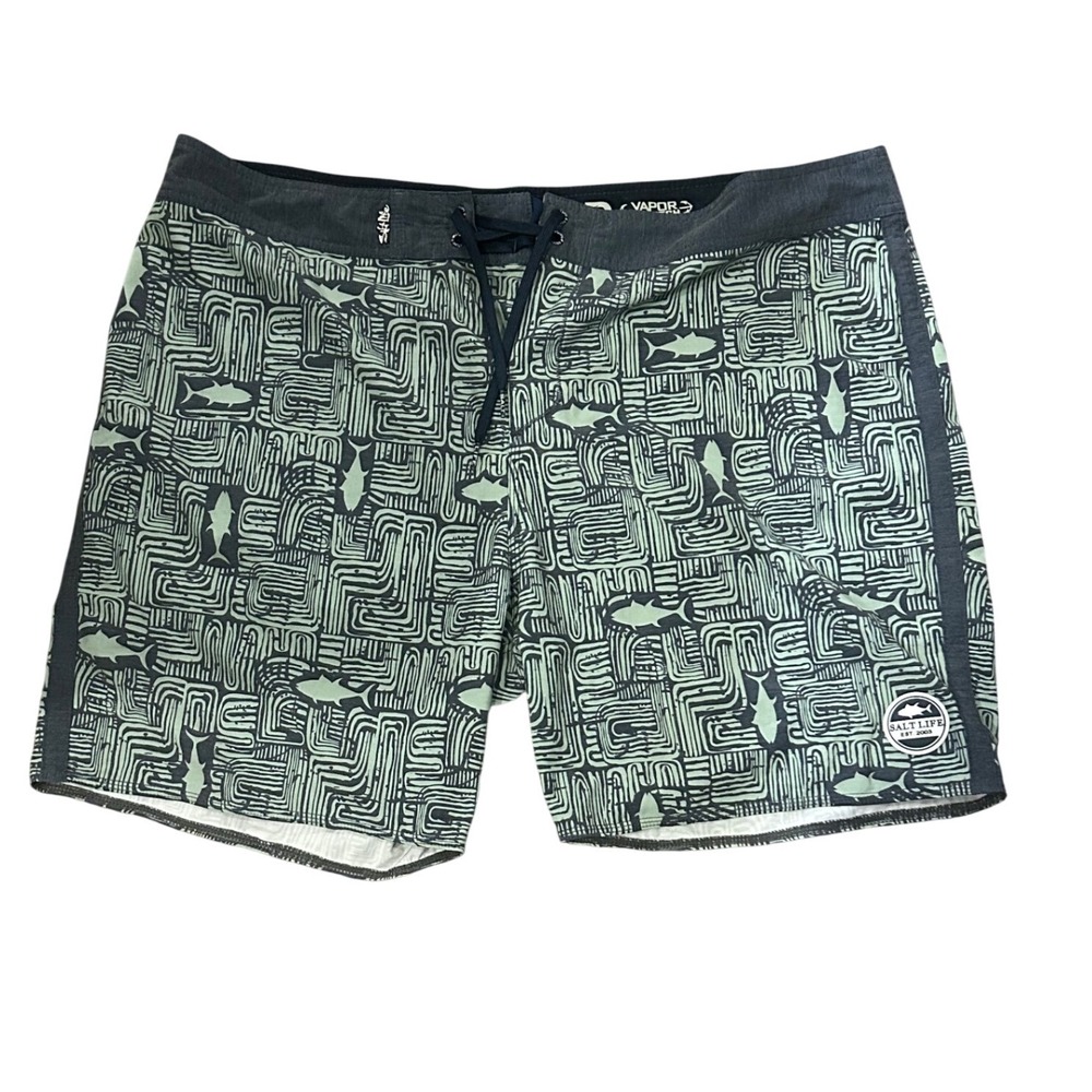 Salt Life SLX-QD Board Shorts Vapor Stretch Shark Print Navy Size 42 Mens